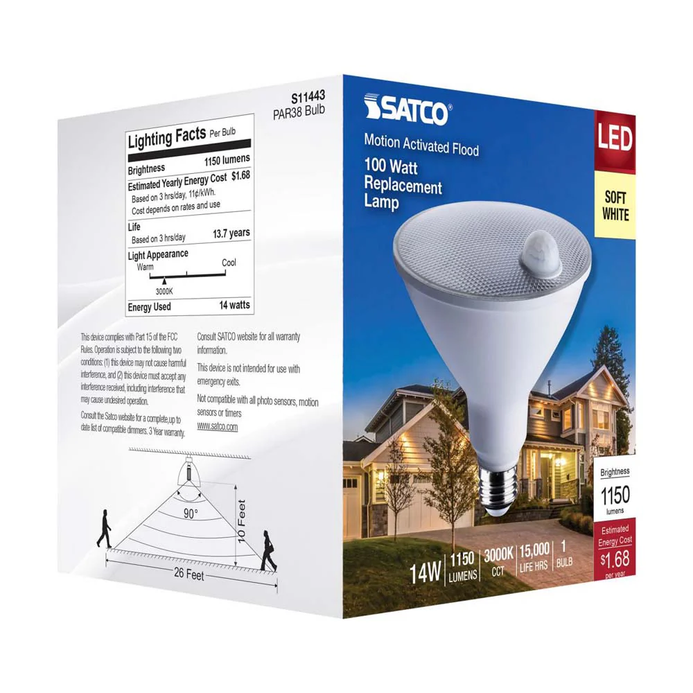 14W PAR38 LED PIR Sensor White 3000K 1100 Lumens Non-Dimmable 120v - Image 9