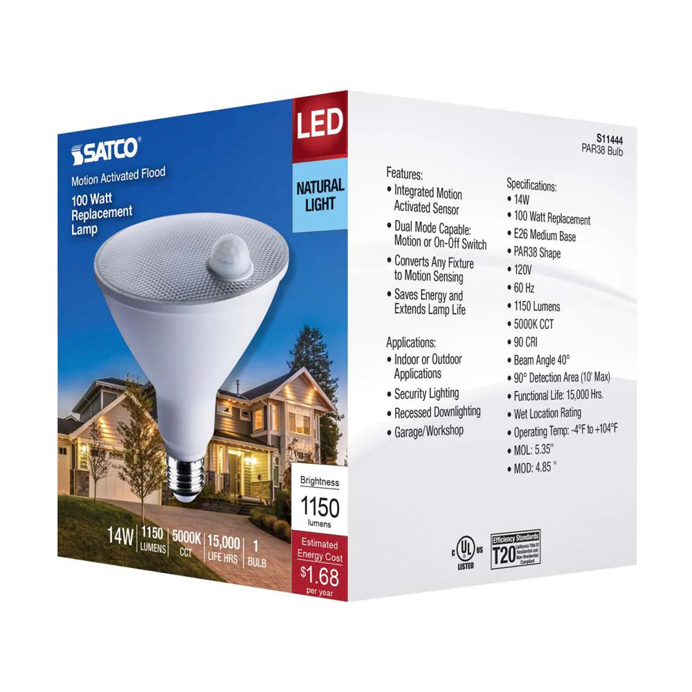 14W PAR38 LED PIR Sensor White 5000K 1100 Lumens Non-Dimmable 120v - Image 7