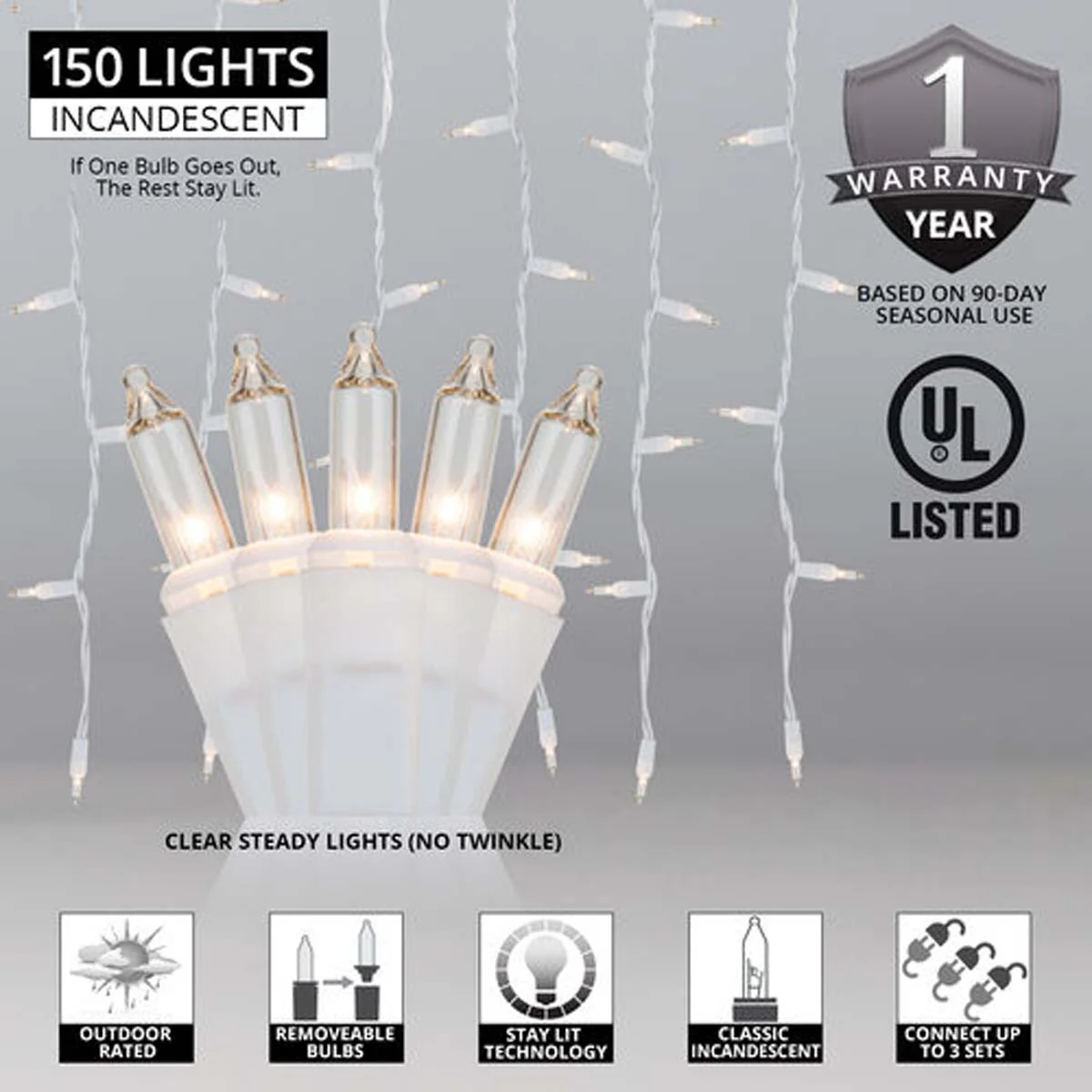 150 Clear Mini Icicle Light Set - Image 3