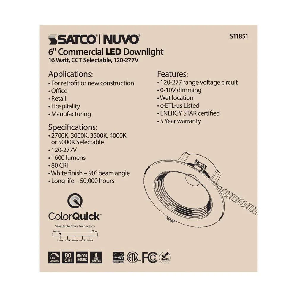 15w Commercial LED Downlight 6 in. CCT Adjustable 120-277v Econo - Image 6