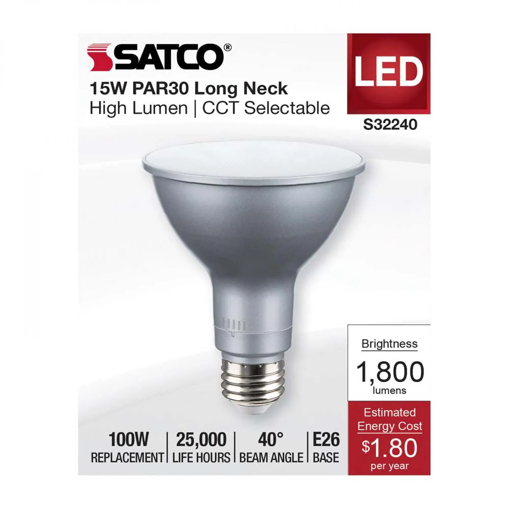 15w PAR30LN High Lumen LED Long Neck CCT Selectable E26 Base 120v - 100w equiv - Image 4