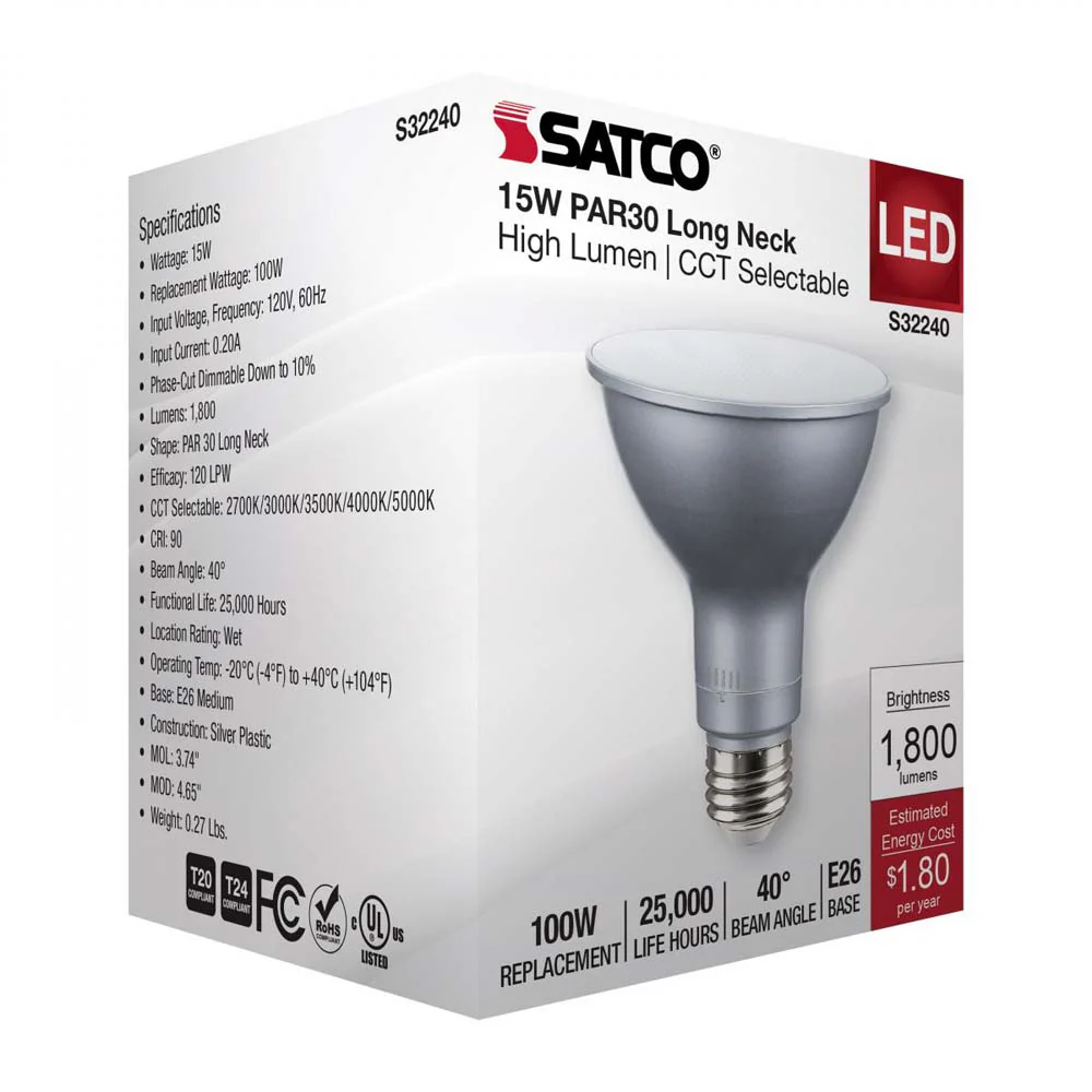 15w PAR30LN High Lumen LED Long Neck CCT Selectable E26 Base 120v - 100w equiv - Image 8