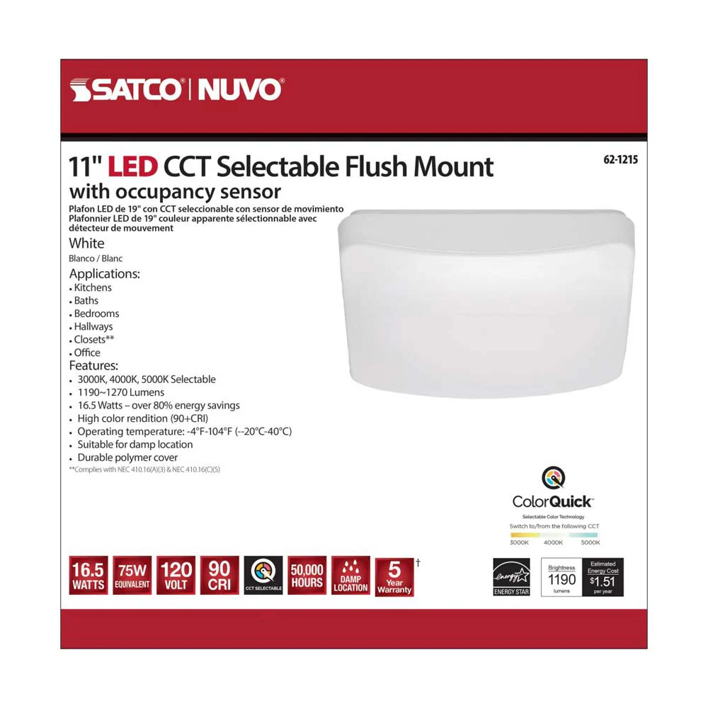 16.5w 11-in CCT Selectable Square Acrylic with Sensor LED Flush Mount Fixture - Image 8