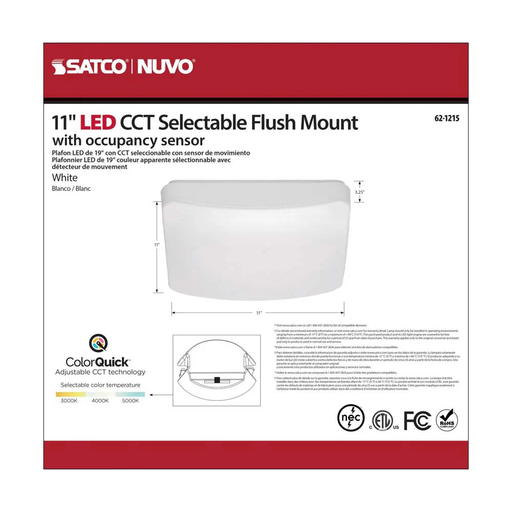 16.5w 11-in CCT Selectable Square Acrylic with Sensor LED Flush Mount Fixture - Image 9