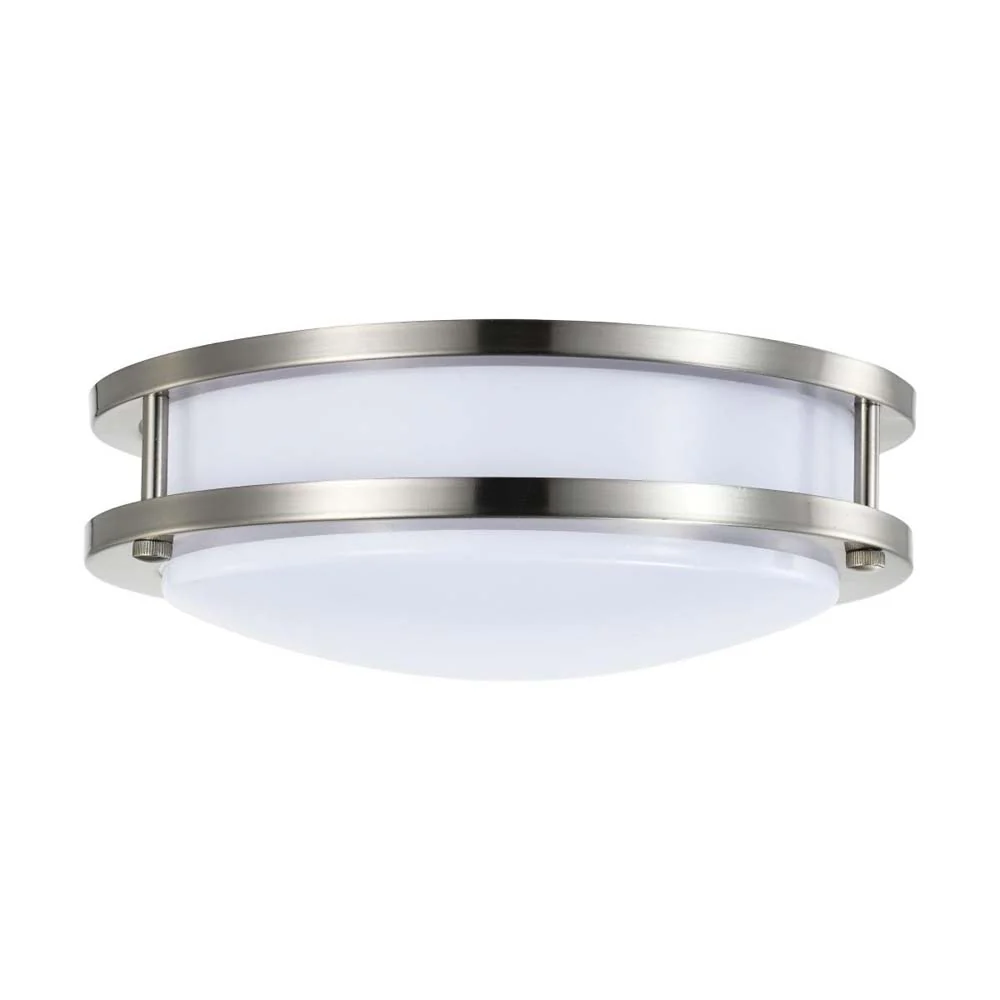 16w 10-in LED Flush Mount Fixture 3000K Dimmable Brushed Nickel White Lens - Image 2