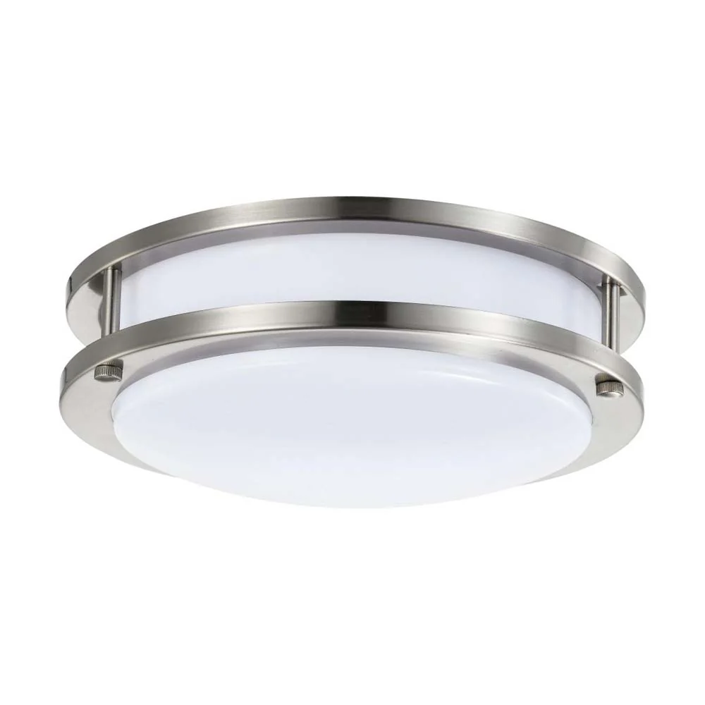 16w 10-in LED Flush Mount Fixture 3000K Dimmable Brushed Nickel White Lens - Image 3