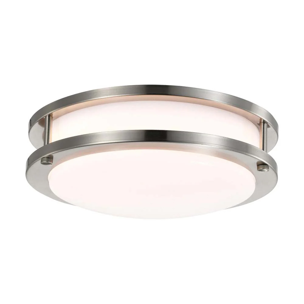 16w 10-in LED Flush Mount Fixture 3000K Dimmable Brushed Nickel White Lens - Image 4