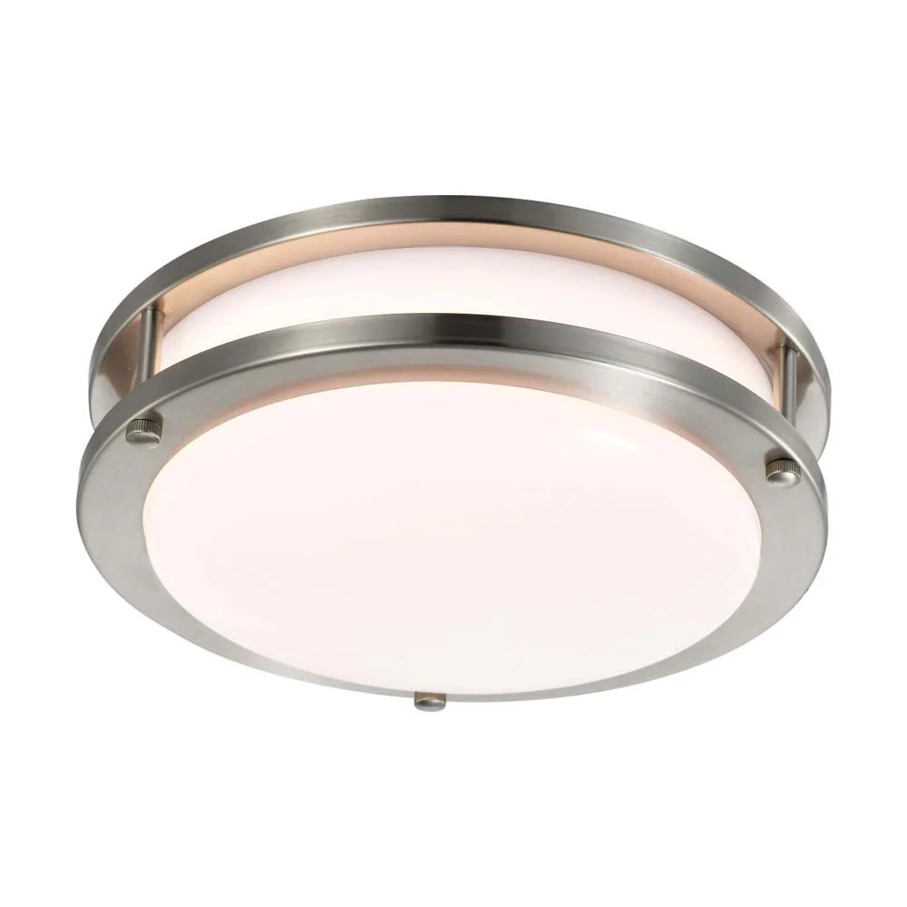 16w 10-in LED Flush Mount Fixture 3000K Dimmable Brushed Nickel White Lens - Image 5