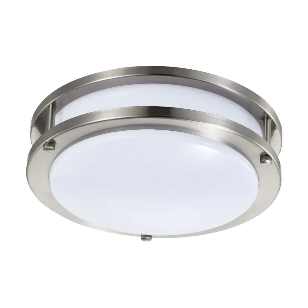 16w 10-in LED Flush Mount Fixture 3000K Dimmable Brushed Nickel White Lens - Image 6