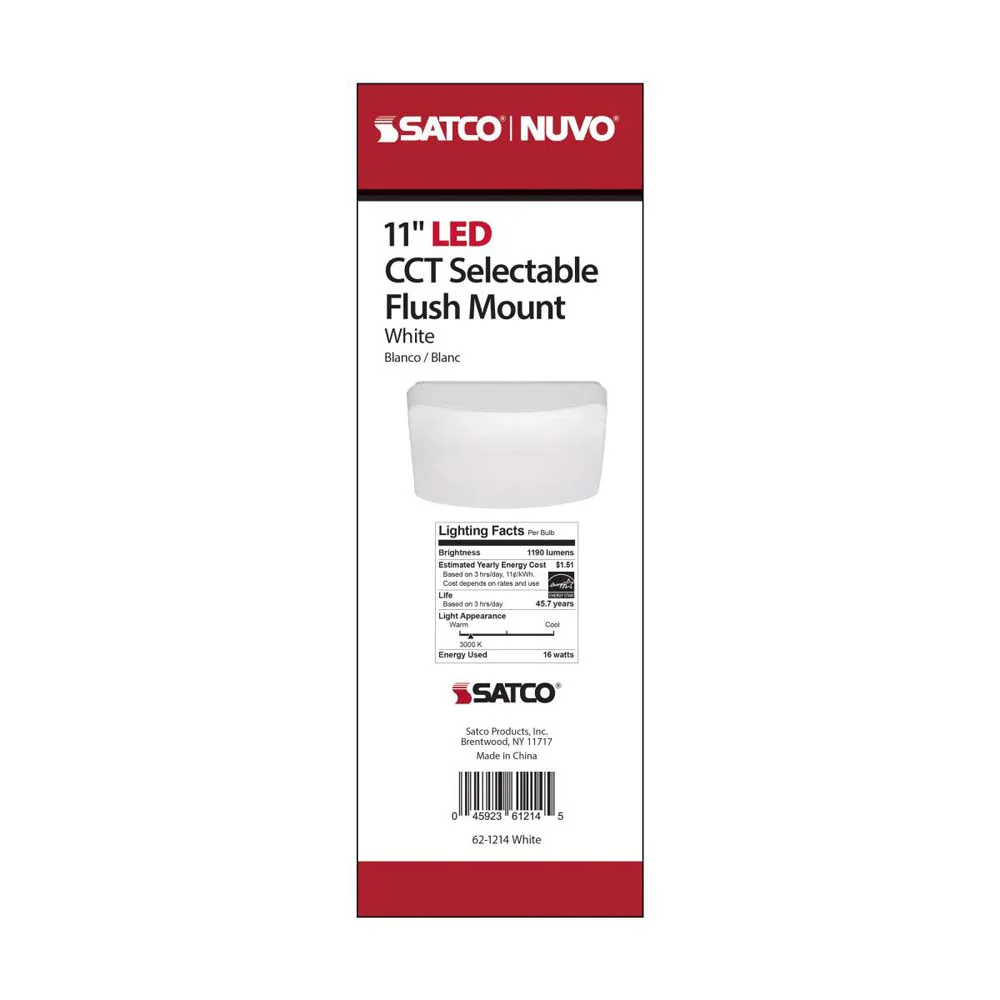 16w 11-in Square Acrylic LED Flush Mount Fixture CCT Selectable White Finish - Image 9