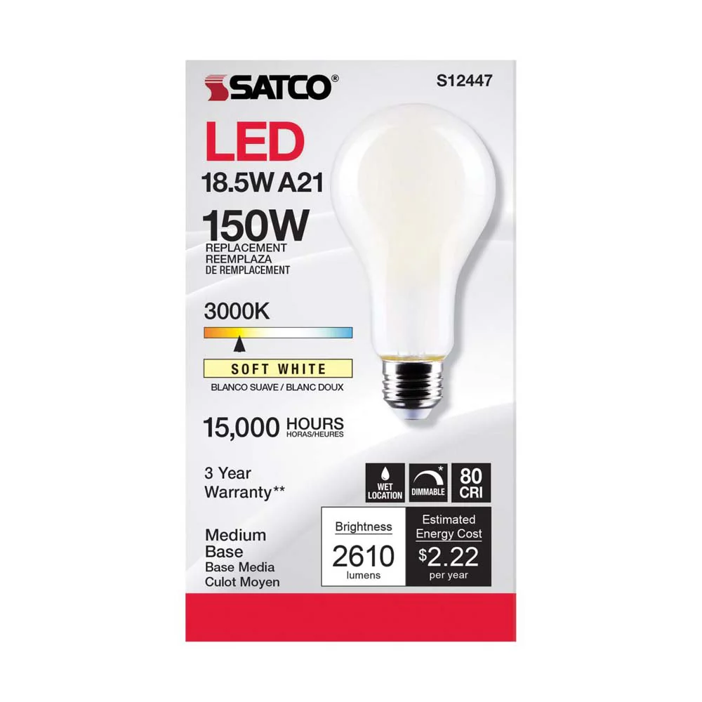18.5W A21 LED Frost Finish Medium base Soft White 3000K 120v - 150W equiv - Image 4