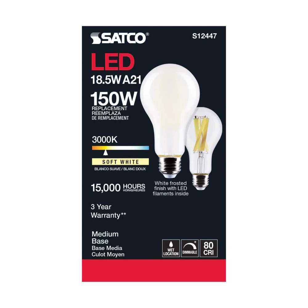 18.5W A21 LED Frost Finish Medium base Soft White 3000K 120v - 150W equiv - Image 5