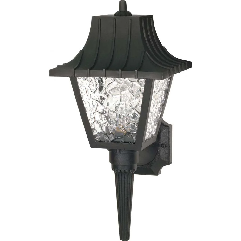 18-in Wall Lantern Mansard Lantern w/ Textured Acrylic Panels Black Finish