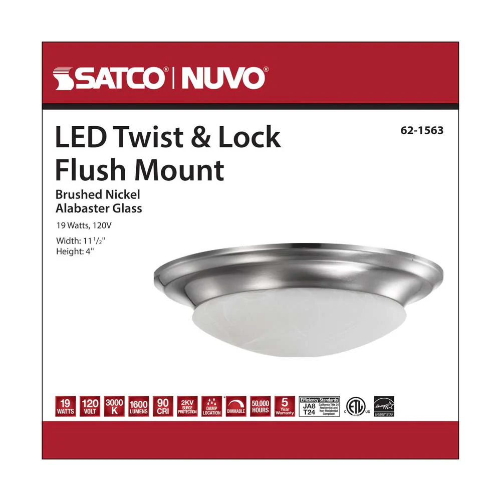 19w 11-in LED Twist & Lock Flush Mount Fixture Brushed Nickel Frosted Glass - Image 7