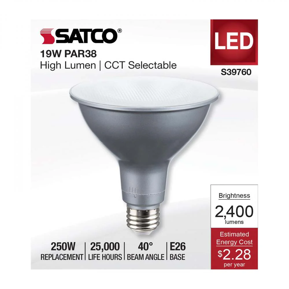 19w PAR38 High Lumen LED Long Neck CCT Selectable E26 Base 120-277v - 250w equiv - Image 3