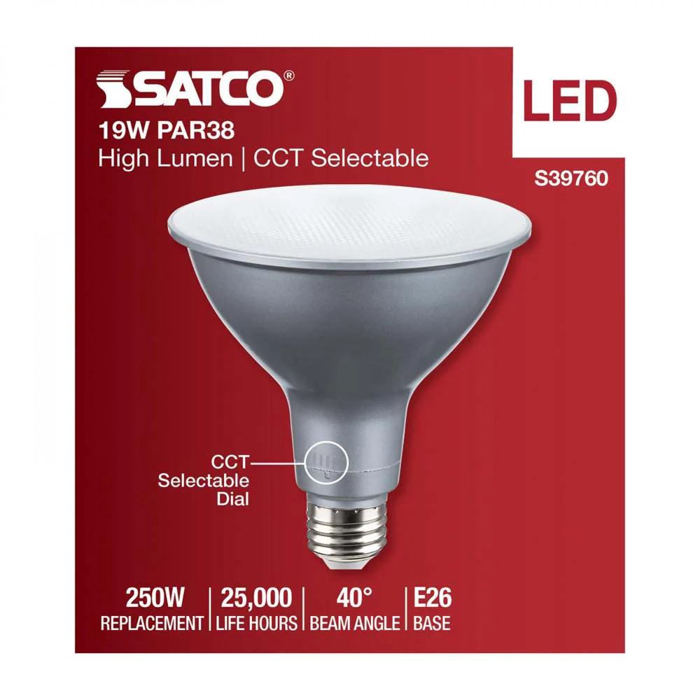 19w PAR38 High Lumen LED Long Neck CCT Selectable E26 Base 120-277v - 250w equiv - Image 4