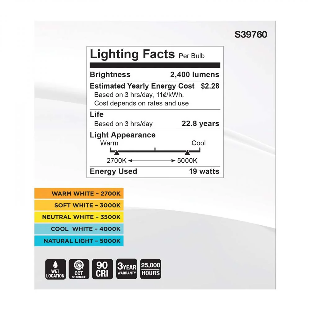 19w PAR38 High Lumen LED Long Neck CCT Selectable E26 Base 120-277v - 250w equiv - Image 5