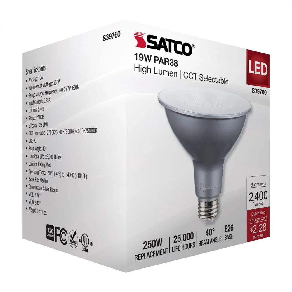 19w PAR38 High Lumen LED Long Neck CCT Selectable E26 Base 120-277v - 250w equiv - Image 8