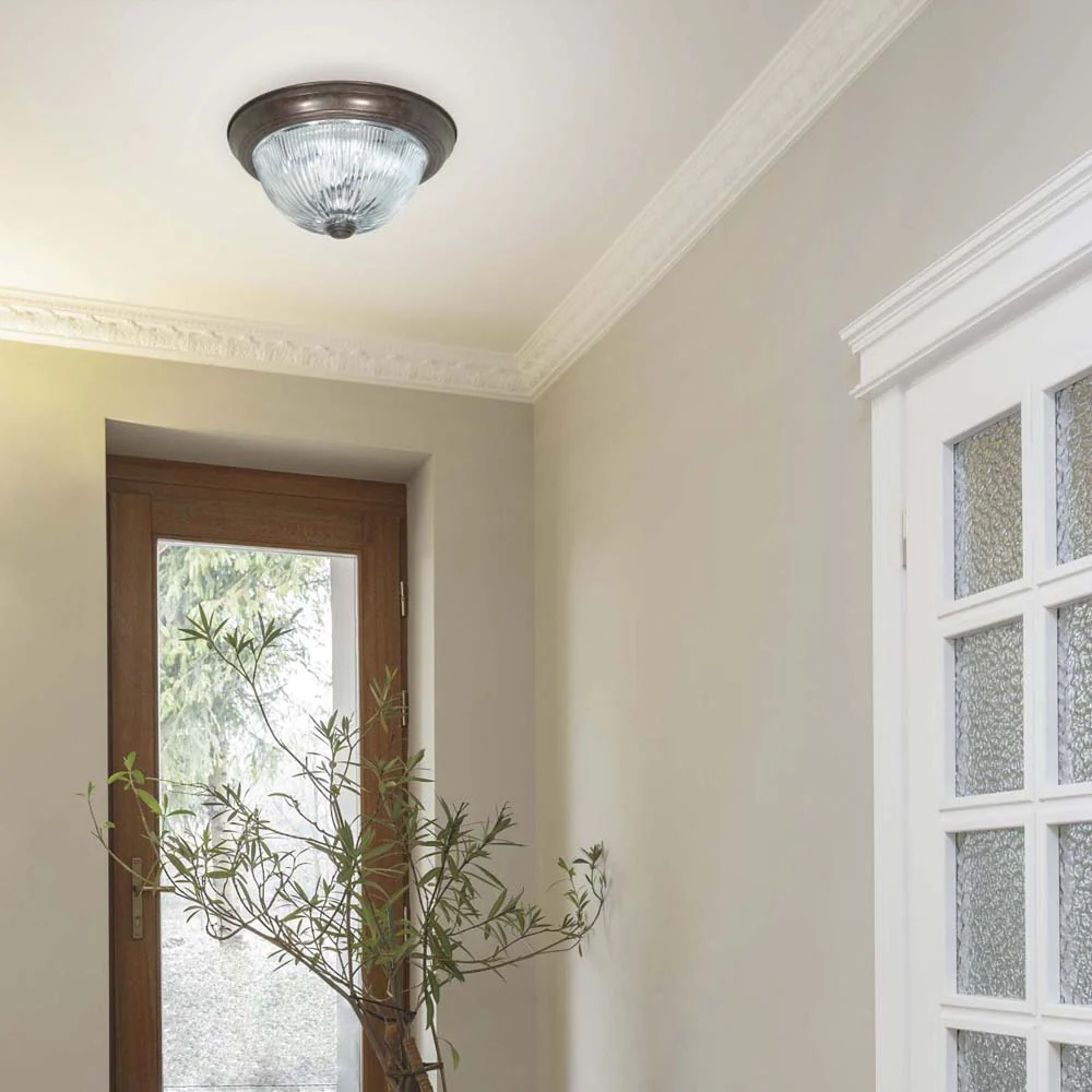 2-Light 11-in Flush Mount Clear Ribbed Glass in Old Bronze Finish - Image 2