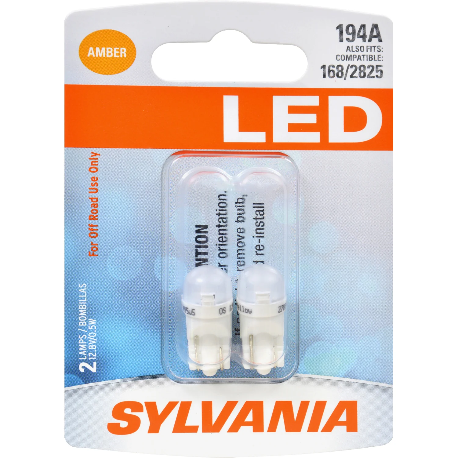 2-PK SYLVANIA 194 T10 W5W Amber LED Automotive Bulb