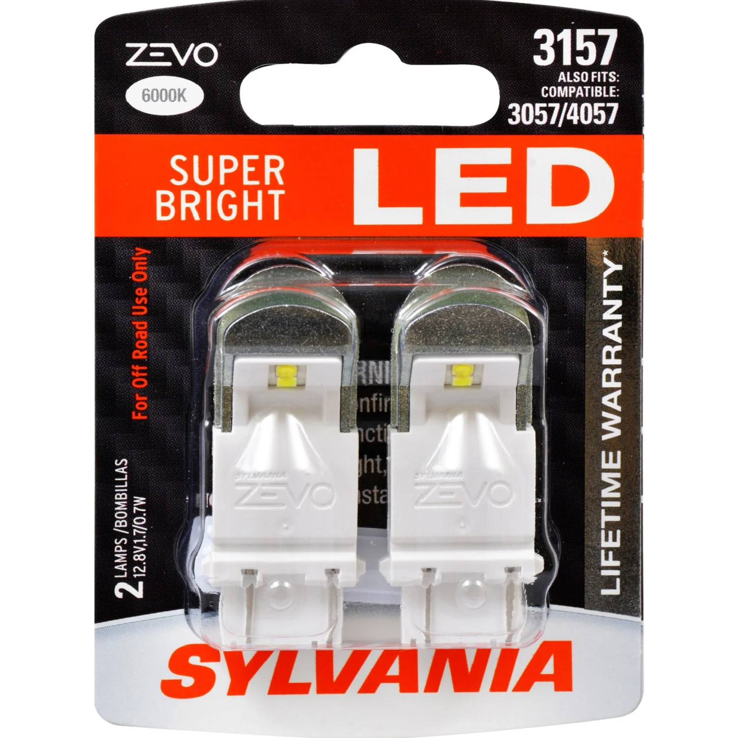 2-PK SYLVANIA 3157 ZEVO LED Super Bright 6000k Automotive Bulb - fits 3057, 4057