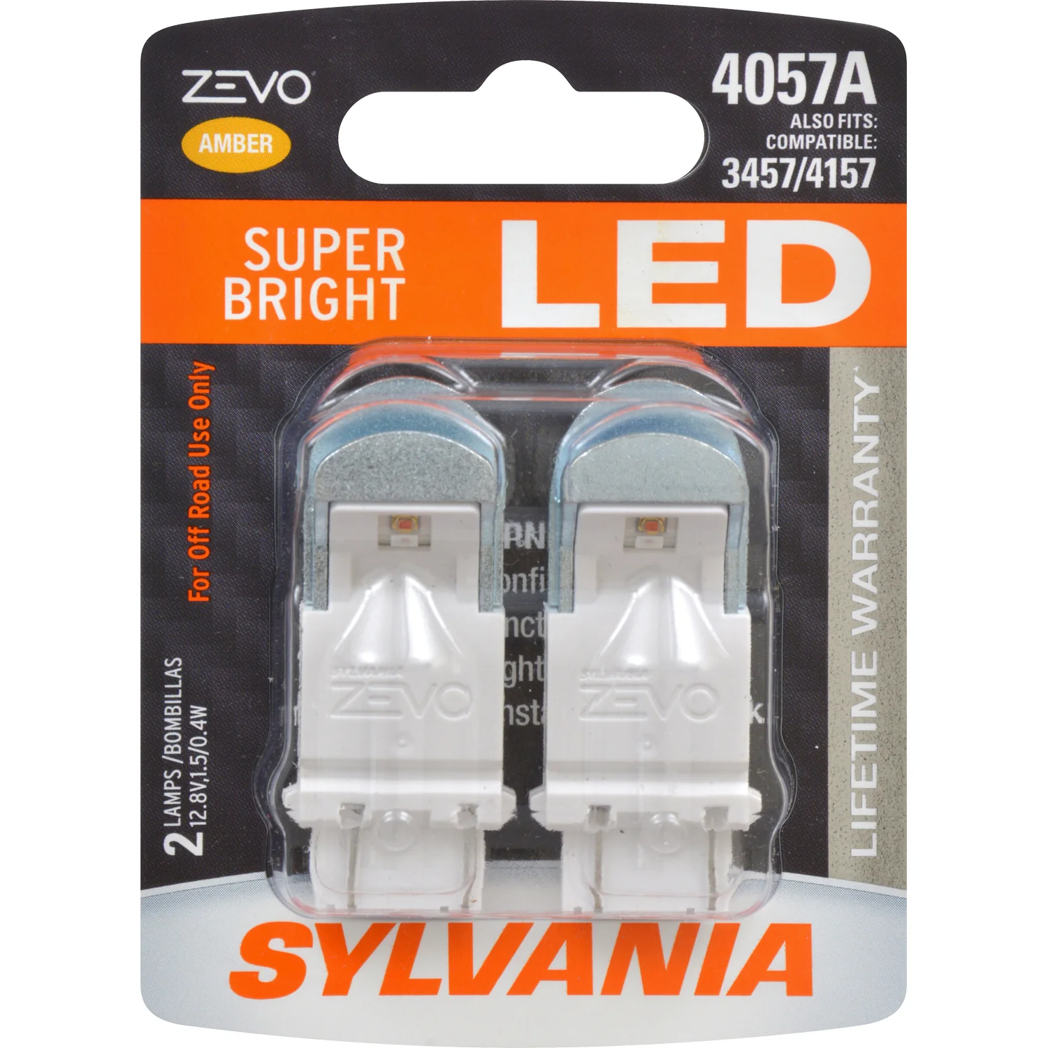 2-PK SYLVANIA ZEVO 4057 Amber LED Automotive Bulb