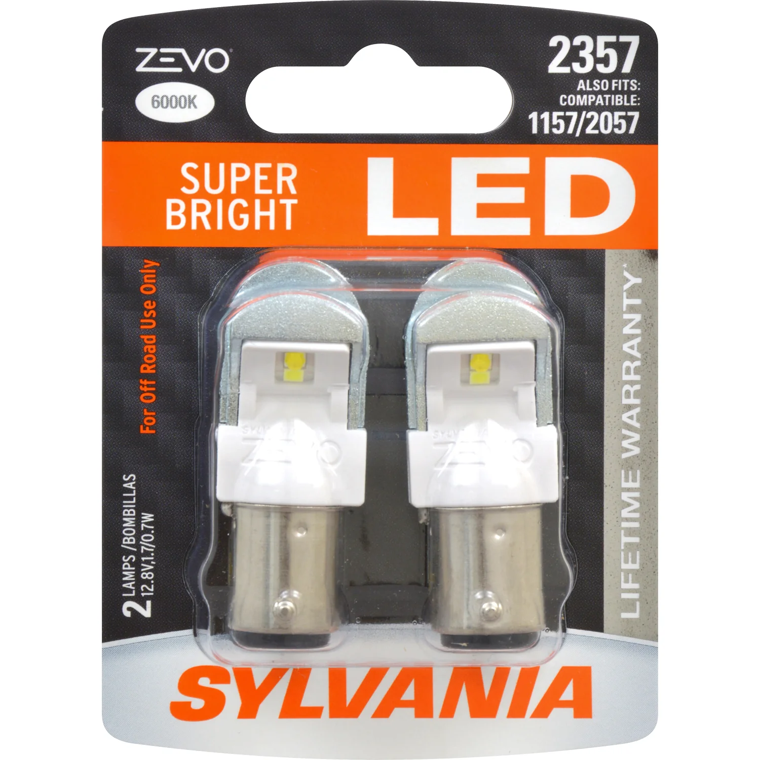 2-PK SYLVANIA ZEVO 2357 White LED Automotive Bulb