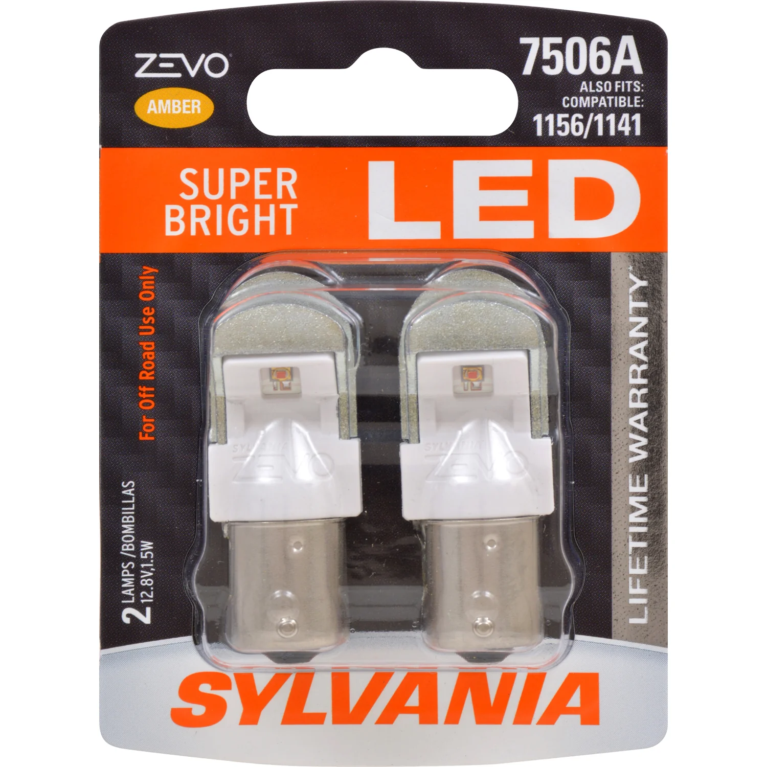 2-PK SYLVANIA ZEVO 7506 Amber LED Automotive Bulb