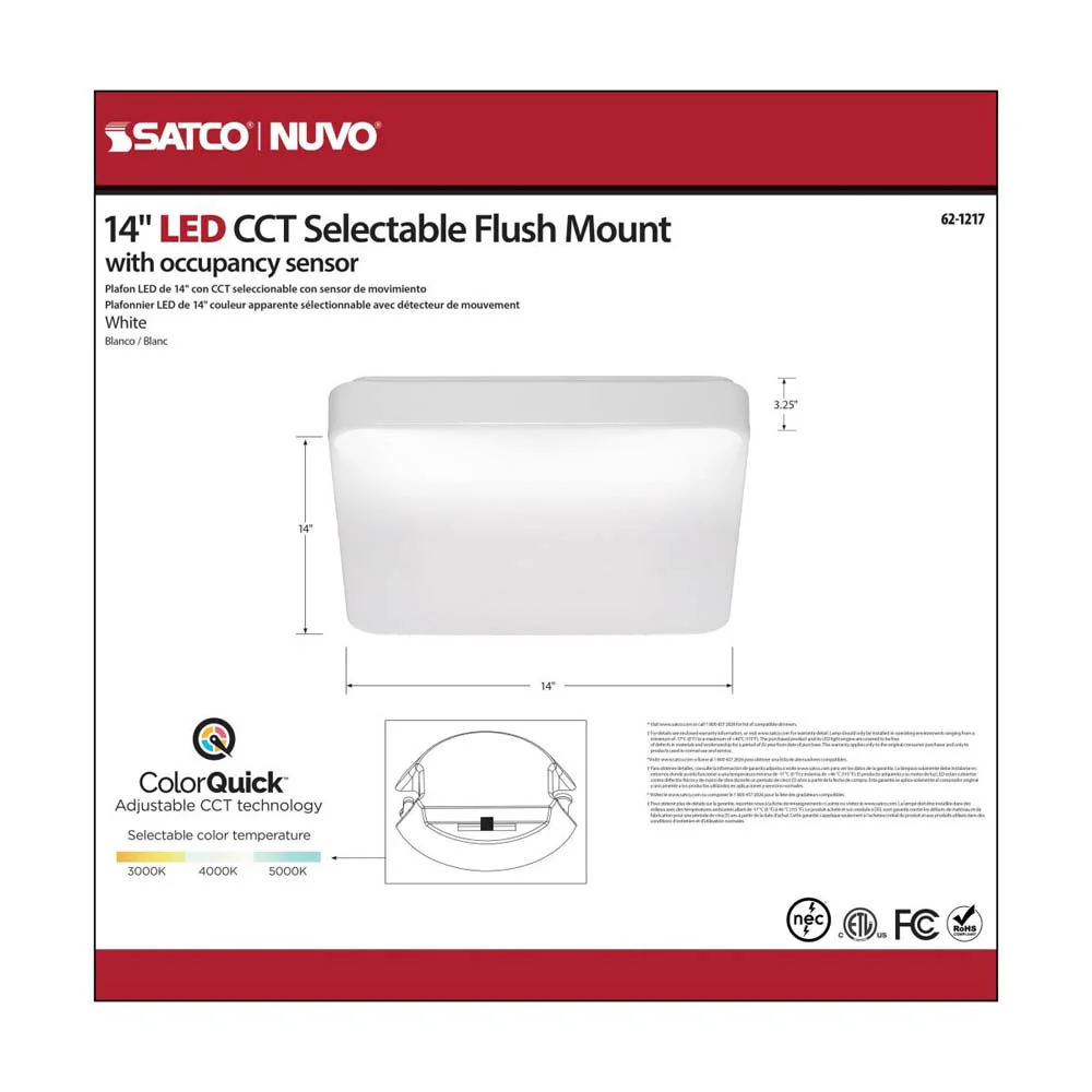 20.5w 14-in CCT Selectable Square Acrylic with Sensor LED Flush Mounted Fixture - Image 4