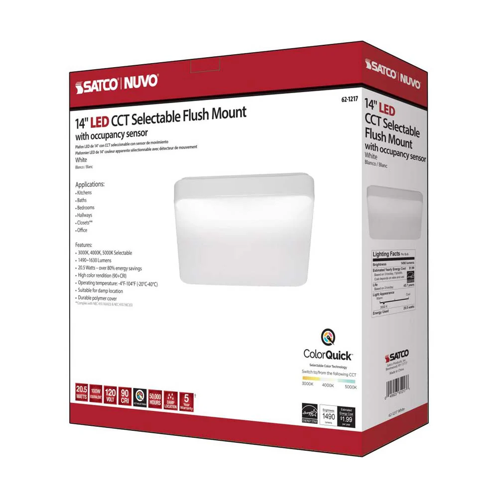 20.5w 14-in CCT Selectable Square Acrylic with Sensor LED Flush Mounted Fixture - Image 7