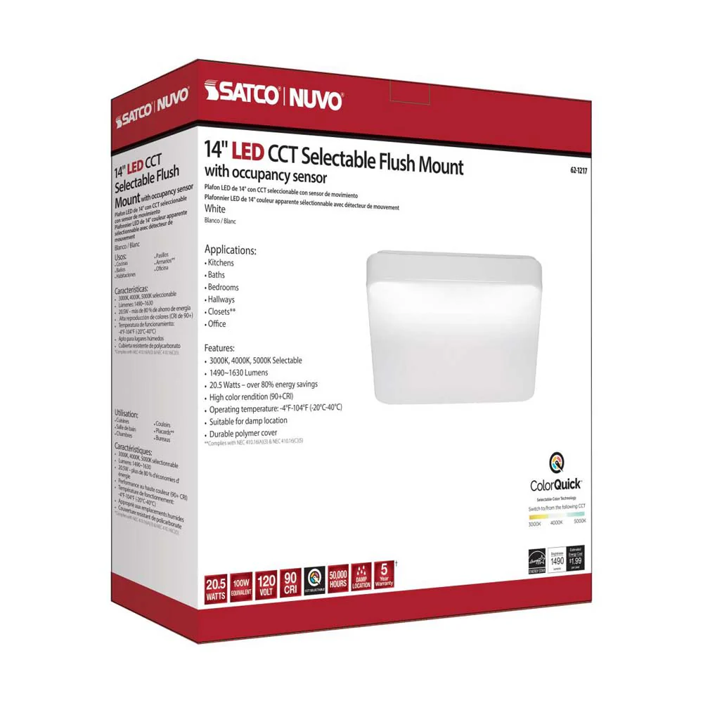 20.5w 14-in CCT Selectable Square Acrylic with Sensor LED Flush Mounted Fixture - Image 8