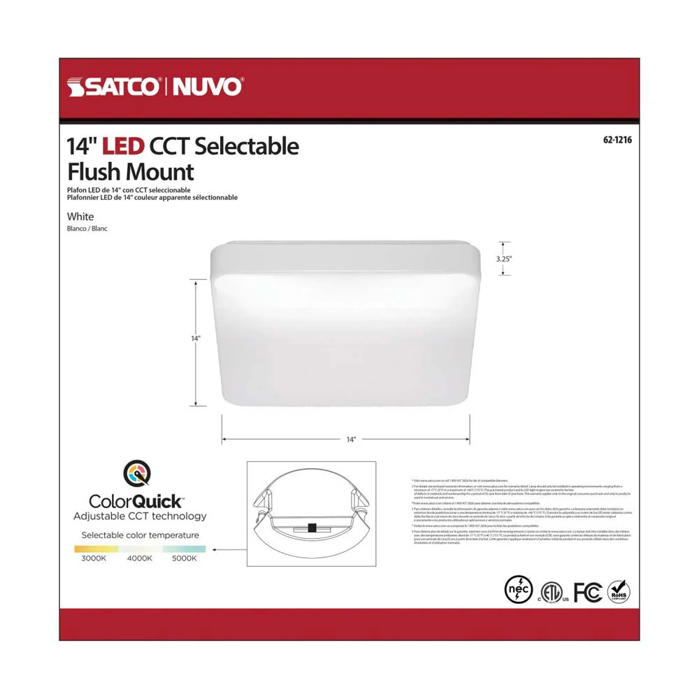 20w 14-in CCT Selectable Square White Acrylic LED Flush Mounted Fixture - Image 4