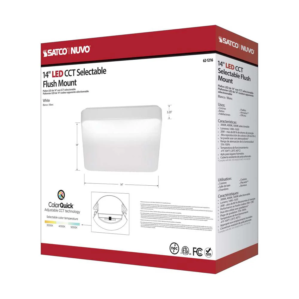 20w 14-in CCT Selectable Square White Acrylic LED Flush Mounted Fixture - Image 7