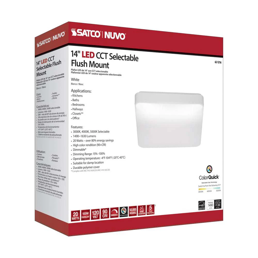 20w 14-in CCT Selectable Square White Acrylic LED Flush Mounted Fixture - Image 8