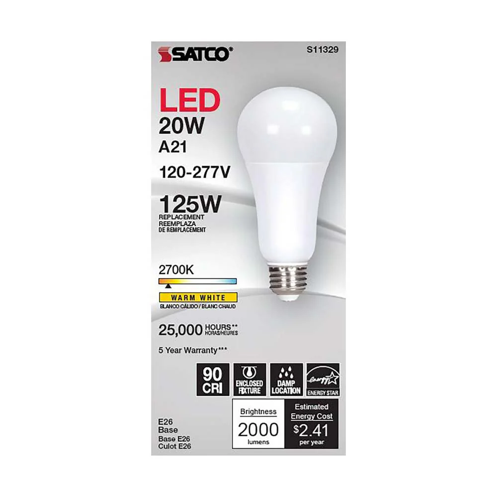20W A21 LED 2700K Medium base 220 deg. Beam Angle 120-277v - Image 2