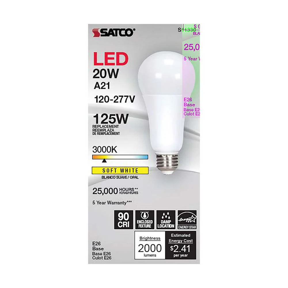 20W A21 LED 3000K Medium base 220 deg. Beam Angle 120-277v - Image 2