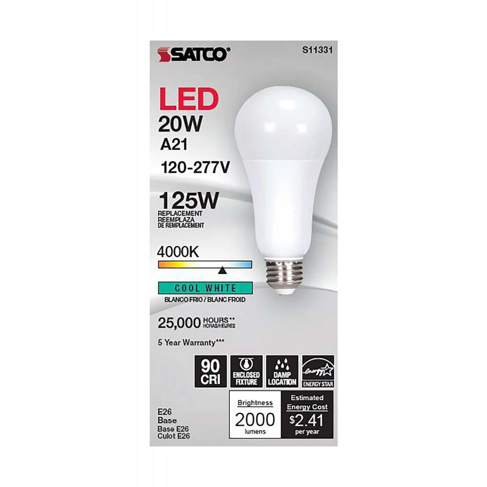 20W A21 LED 4000K Medium base 220 deg. Beam Angle 120-277v - Image 2
