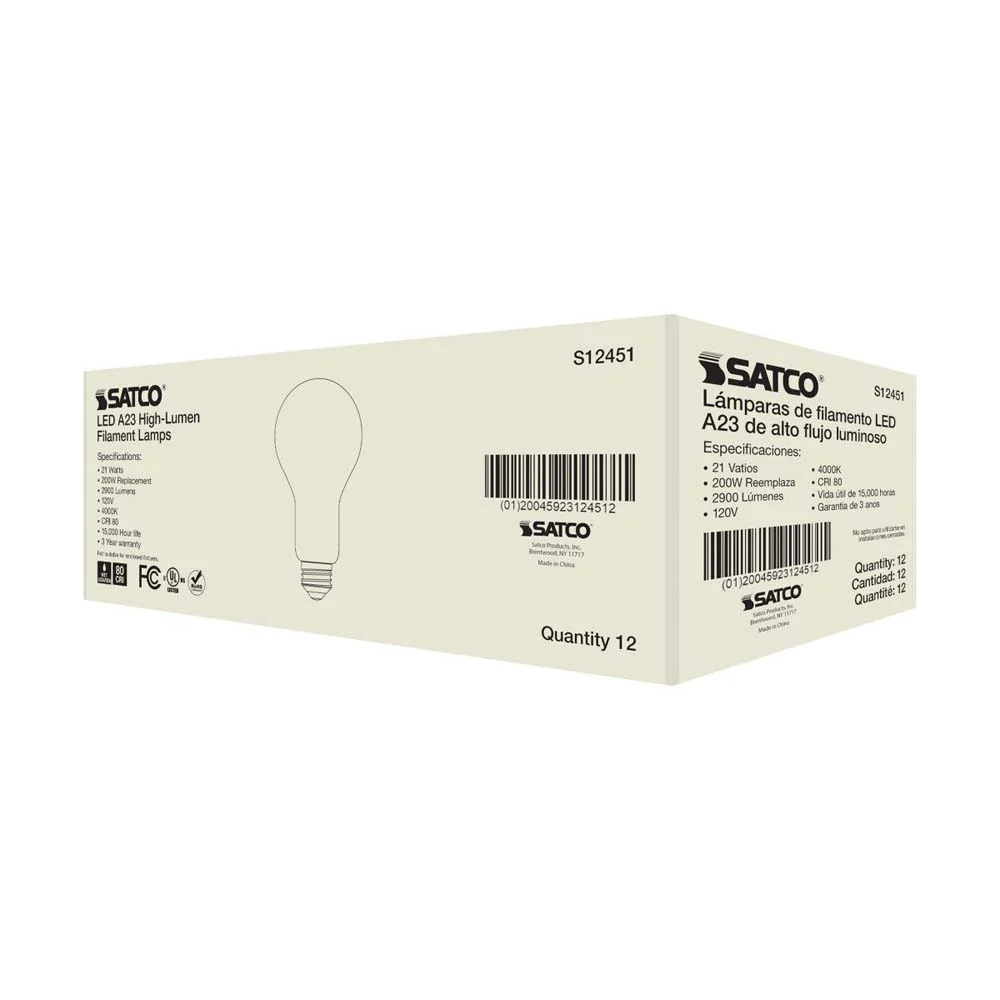 21W A23 LED Frost Finish Medium base Cool White 4000K 120v - 200W equiv - Image 7