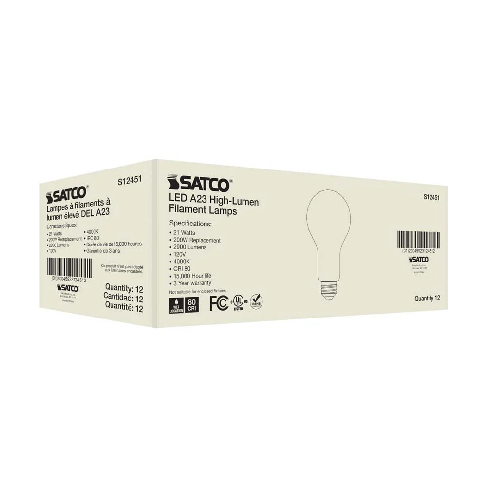 21W A23 LED Frost Finish Medium base Cool White 4000K 120v - 200W equiv - Image 8