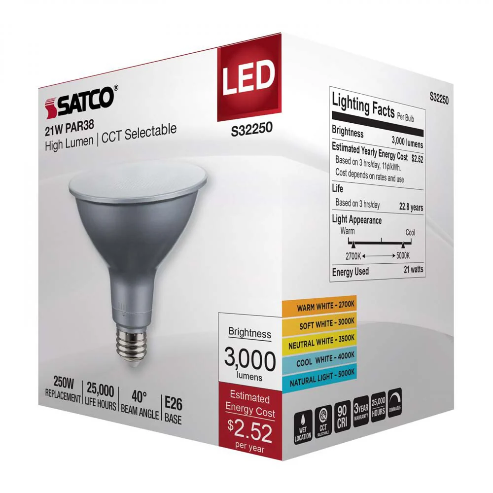 21w PAR38 High Lumen LED Long Neck CCT Selectable E26 Base 120v - 250w equiv - Image 7
