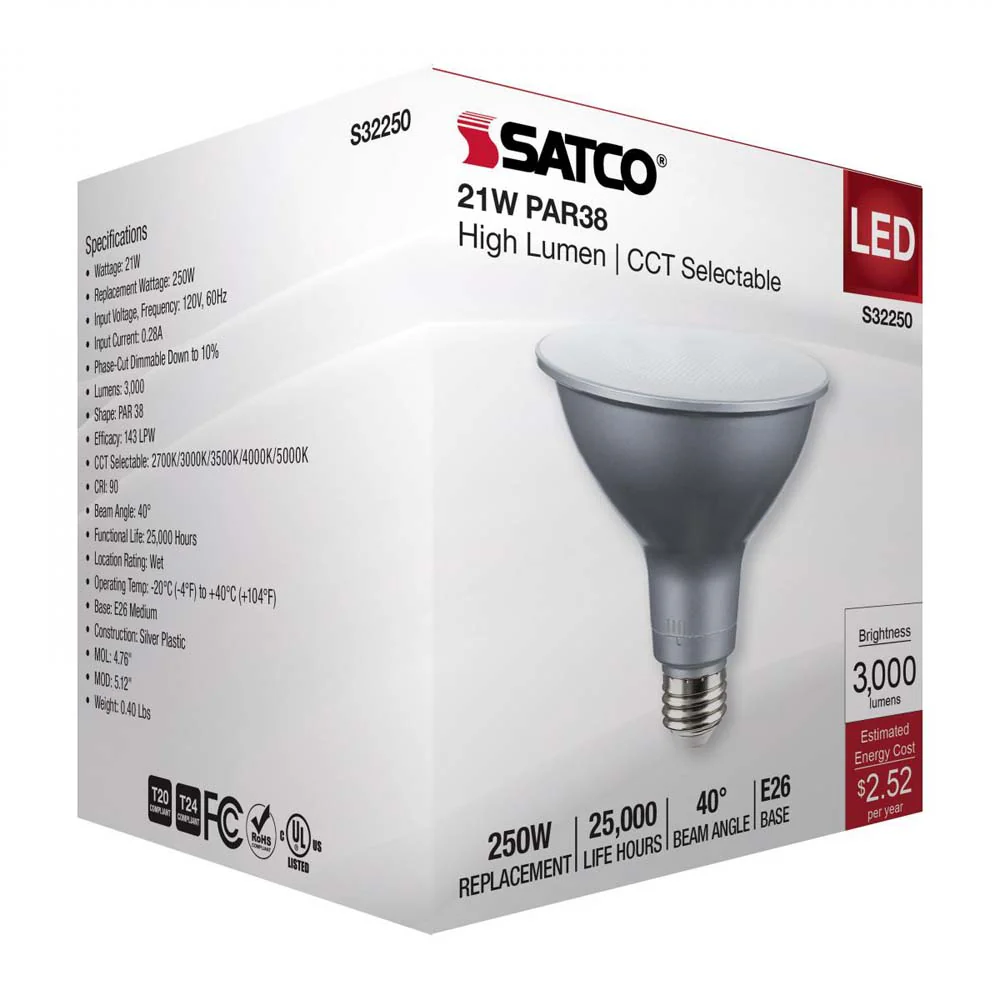21w PAR38 High Lumen LED Long Neck CCT Selectable E26 Base 120v - 250w equiv - Image 8