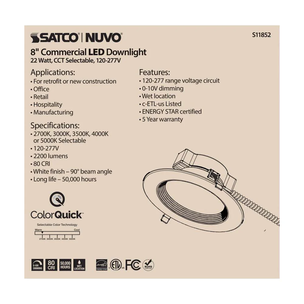 22w Commercial LED Downlight 8 in. CCT Adjustable 120-277v Econo - Image 6
