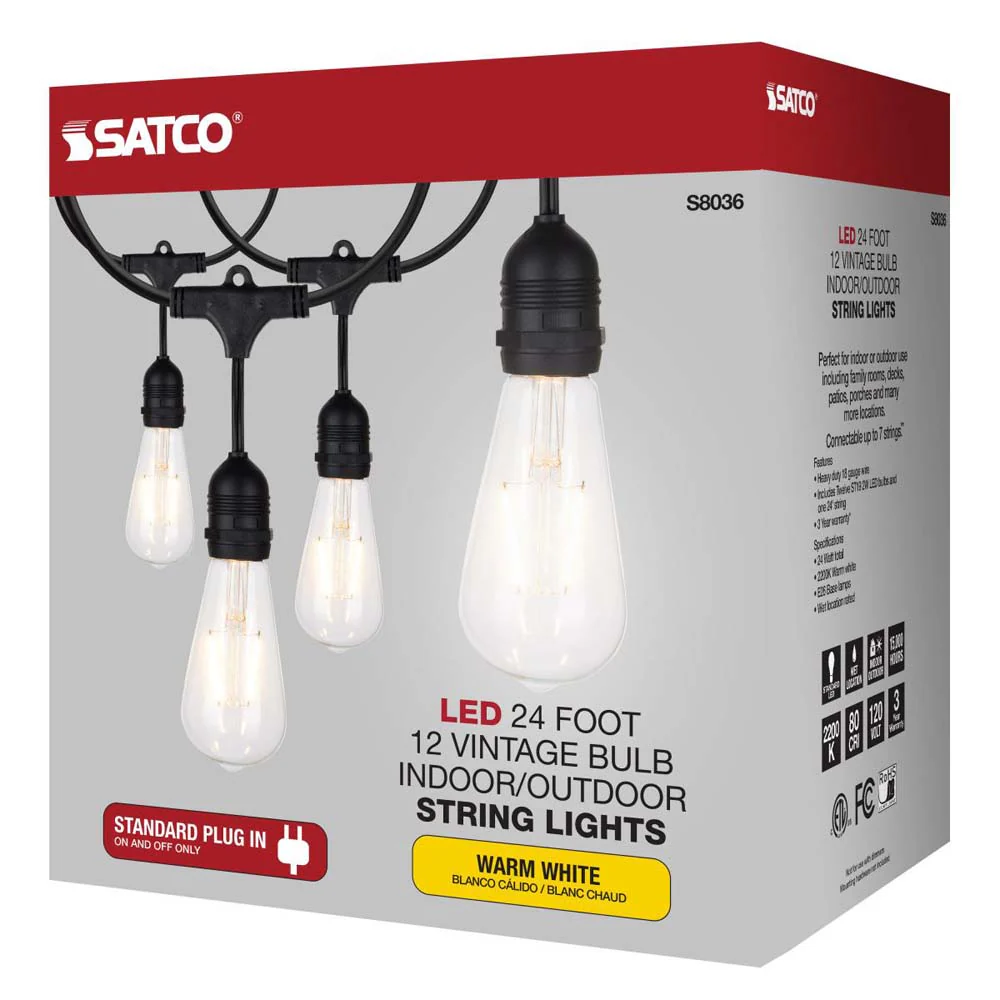 24-ft 24w 120v LED String Light -  Include 12 Vintage ST19 bulbs - Image 10