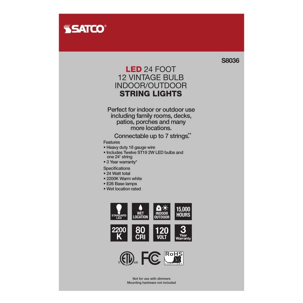 24-ft 24w 120v LED String Light -  Include 12 Vintage ST19 bulbs - Image 8