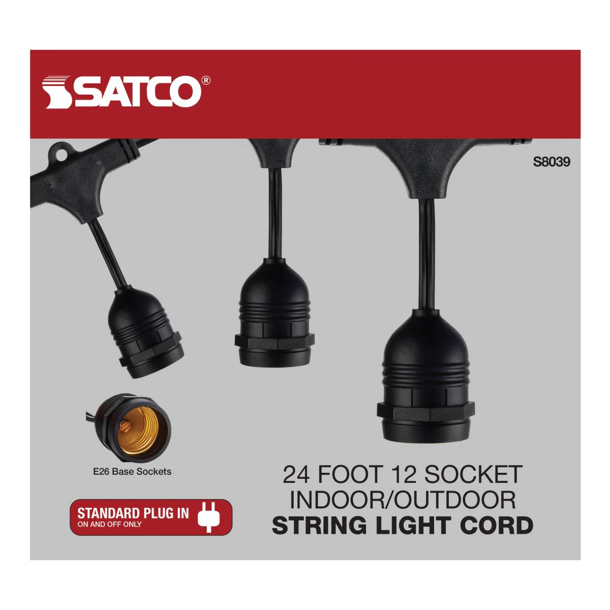 24-ft 120v LED String Lights 12 Socketed Black Cord and Plug Only - Image 2