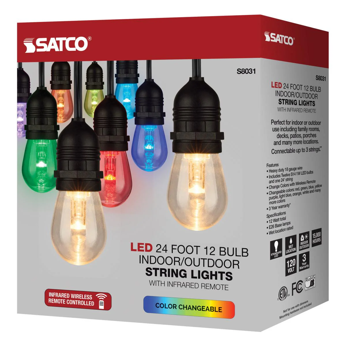 24-ft LED String Light 12-S14 lamps 120v RGBW with Infrared Remote - Image 7