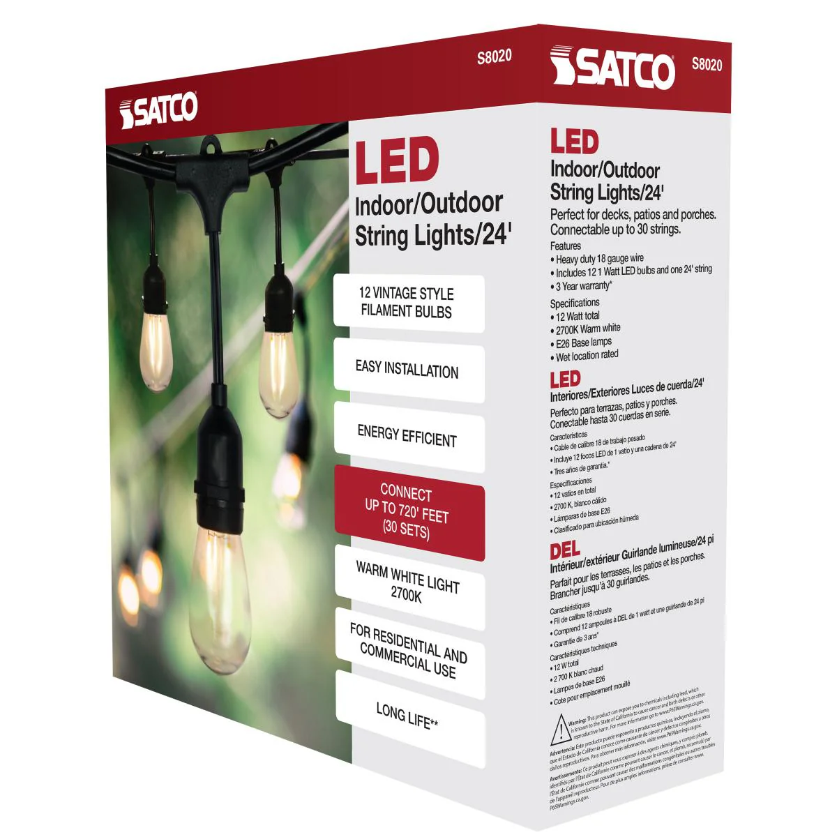 24Ft Outdoor LED String Lights 12W S14 Warm White Bulb w/ 12 Bulbs - Image 10