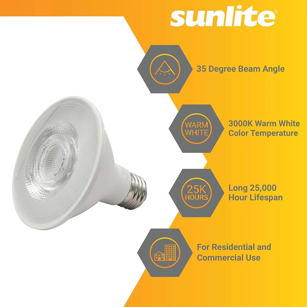 24Pk - Sunlite 9w LED PAR30 Reflector Floodlight 3000K Bulb - 75W Equiv - Image 3