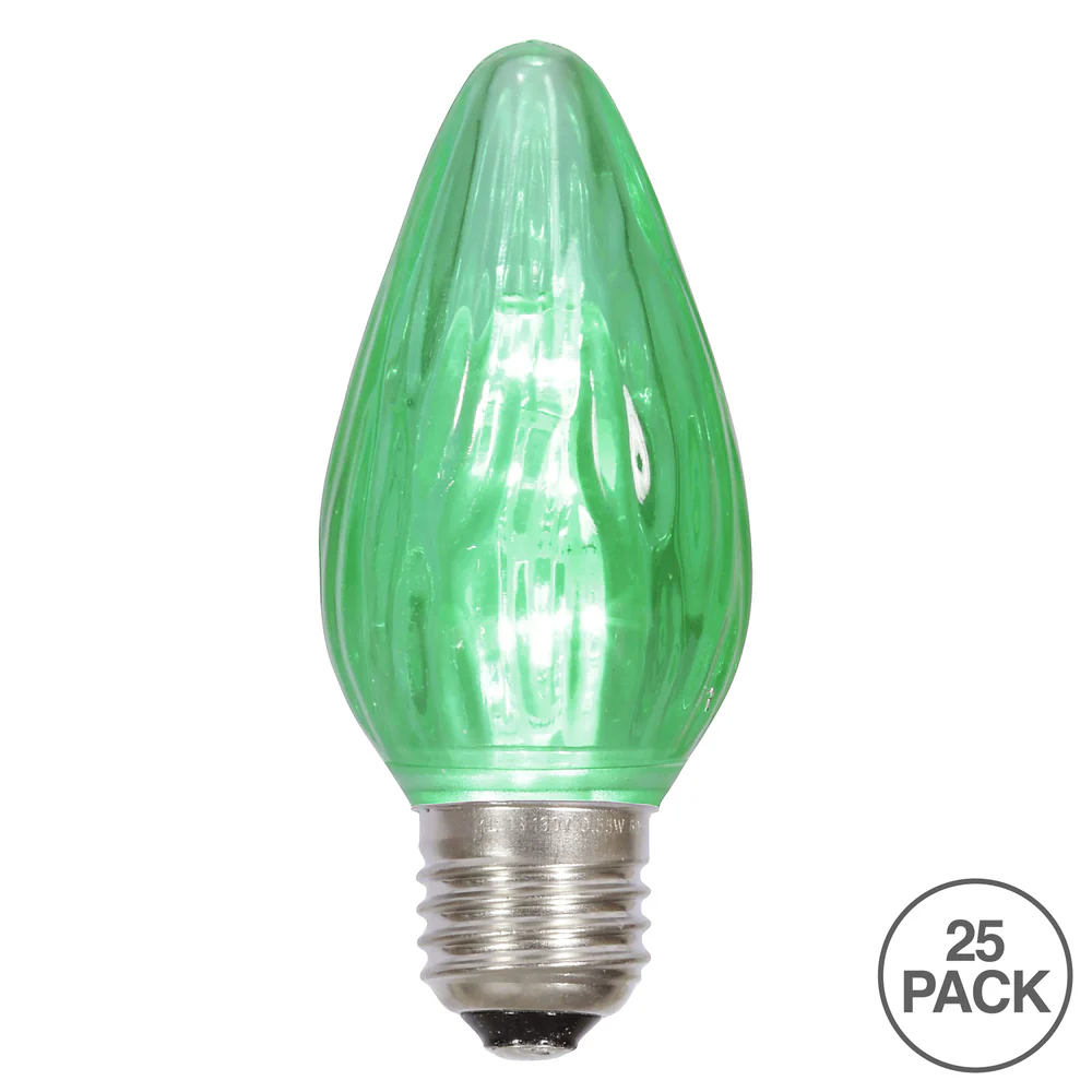 25PK -  0.96W F15 Green Plastic Flame E26 base LED Bulb - Image 2