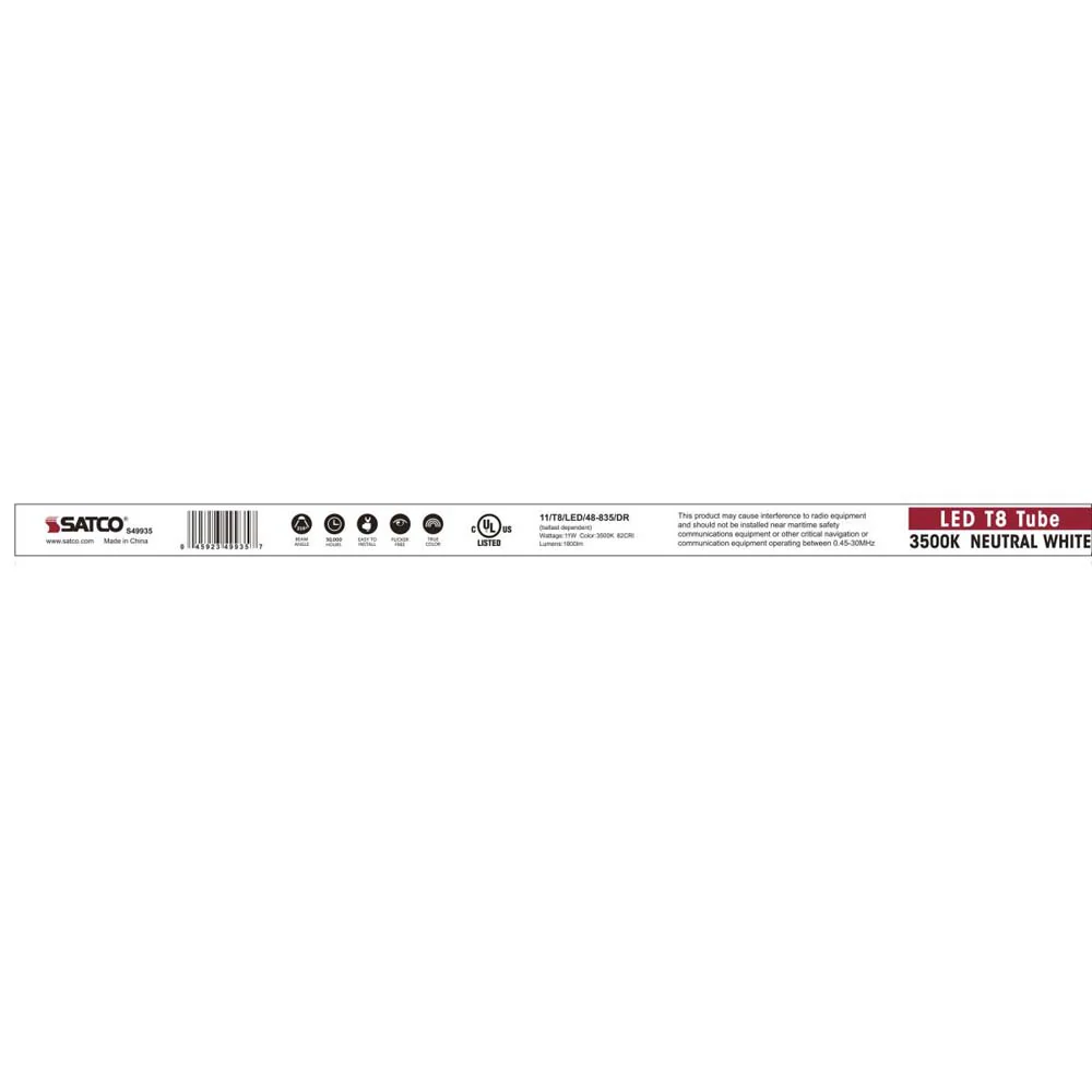 25Pk - Satco 11w 4-ft. T8 LED Tube 5000K 1800LM G13 120-270V Ballast Dependent - Image 4